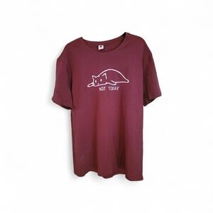 Burgundy Graphic Tee with Cat Design